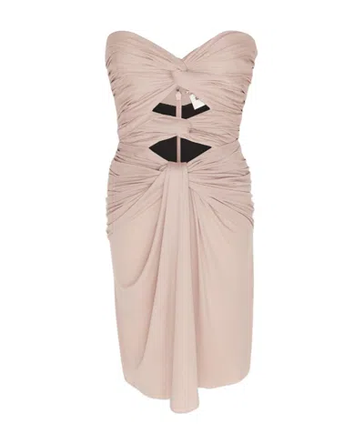 Saint Laurent Strapless Gathered-detail Dress In Nude