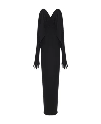 Saint Laurent Strapless Glove-sleeve Maxi Dress In Black