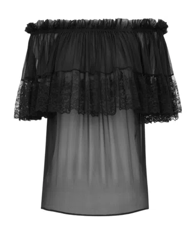 Saint Laurent Strapless Lace Shirt In Black