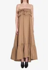Saint Laurent Beige Cotton Serge Ruffled Dress In Beige