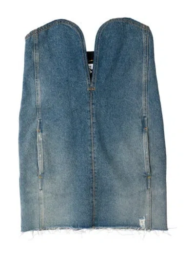 Pre-owned Saint Laurent Strapless Mini Dress W/ Tags In Blue