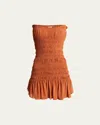 Saint Laurent Strapless Ruched Mini Dress In Borgogna