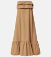 Saint Laurent Beige Long Dress With Bustier Neckline And Ruffled Skirt In Cotton Woman In Beige