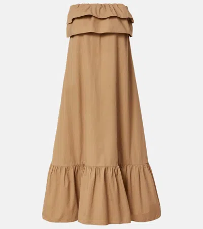 SAINT LAURENT RUFFLED COTTON SERGE MAXI DRESS