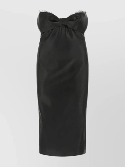 SAINT LAURENT STRAPLESS SATIN SILHOUETTE WITH FEATHER TRIM