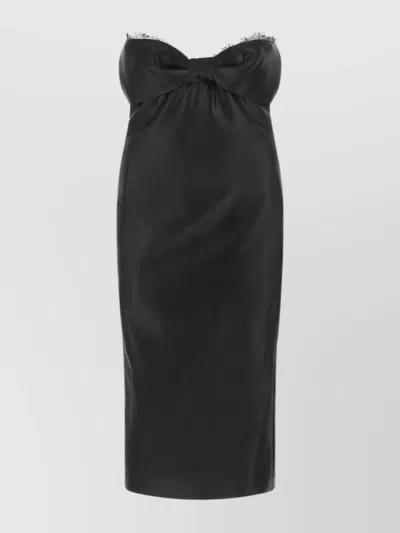 Saint Laurent Strapless Satin Silhouette With Feather Trim In Green