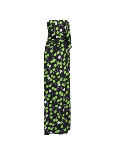 Saint Laurent Black Cherry Silk Long Bustier Dress In Green
