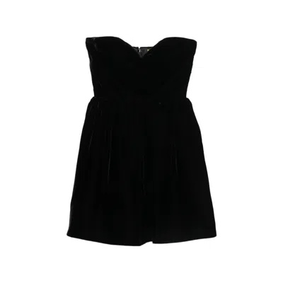 Saint Laurent Strapless Velvet Dress In Black