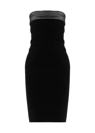 Saint Laurent Strapless Satin-trimmed Velvet Mini Dress In Black