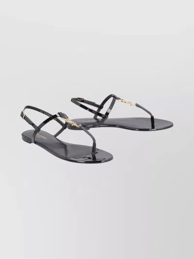 Saint Laurent Strappy Flat Sandals Featuring Buckle Detail In Black