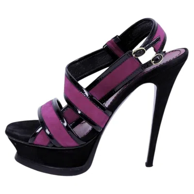 Pre-owned Saint Laurent Strappy Platform Heels - Eu 37.5 In Black