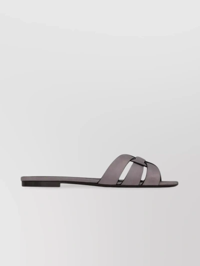 Saint Laurent Strappy Square Toe Sandals With Interwoven Design In Grey