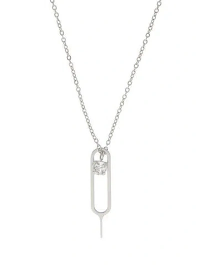 Pre-owned Saint Laurent Strass Sim Key Pendant Necklace, 24.25" In Transparent
