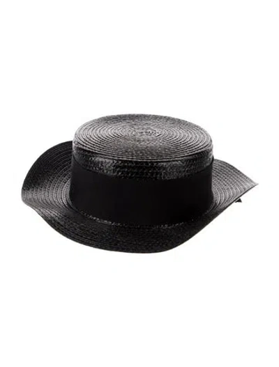 Pre-owned Saint Laurent Straw Boater Hat In Black