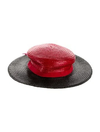 Pre-owned Saint Laurent Straw Wide Brim Hat W/tags In Red