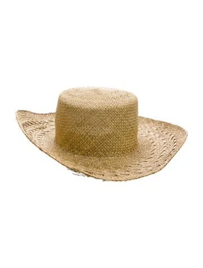 Pre-owned Saint Laurent Straw Wide Brim Sun Hat In Neutral