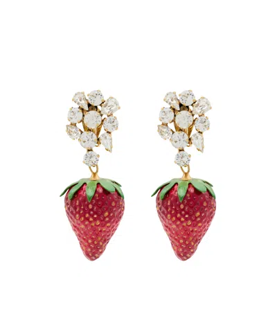 Saint Laurent Crystal Strawberry Clip-on Earrings In Red