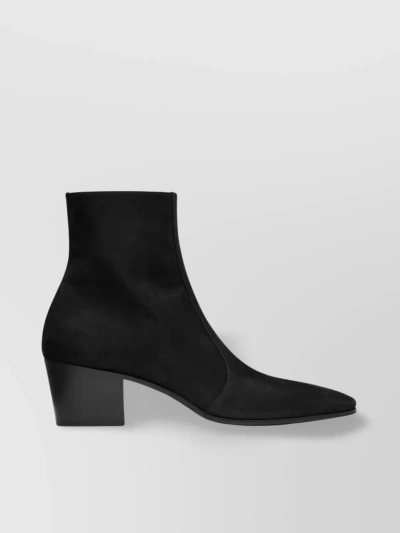 Saint Laurent Streamlined Almond Toe Block Heel Ankle Boots In Black
