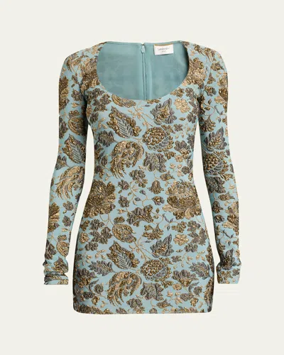 Saint Laurent Stretch Brocade Decollete Mini Dress In Multi