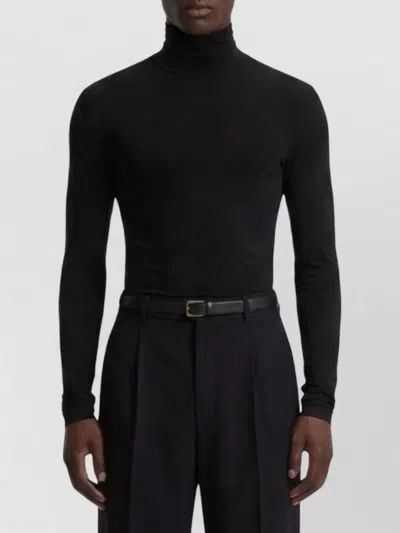 Saint Laurent Stretch Jersey Turtleneck Long-sleeve Top In Black