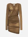 Saint Laurent Wrap Dress In Stretch Jersey In Noisette