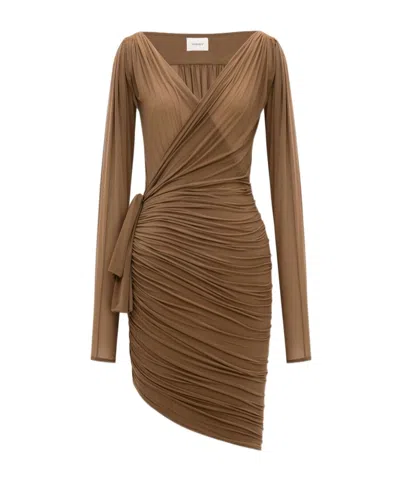 Saint Laurent Wrap Dress In Stretch Jersey In Noisette