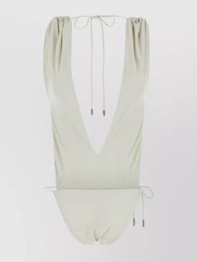 Saint Laurent Stretch Nylon Swimsuit Backless Design In Neutral