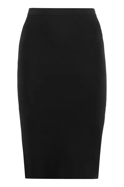 Saint Laurent High-waisted Wool Pencil Skirt With Ribbed Edges In Black