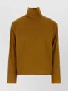 Saint Laurent Stretch Silk Blend Turtleneck Long Sleeve Top In Brown
