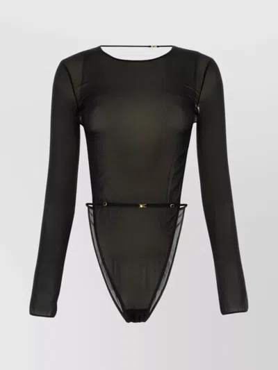 Saint Laurent Stretch Silk Bodysuit In Noir