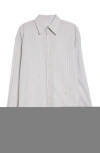Saint Laurent Stripe Longline Cotton Button-up Shirt In Gray