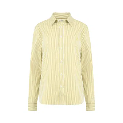 Pre-owned Saint Laurent Stripe Shirt 'khaki/blanc' | Tan | Women's Size 40 In Brown