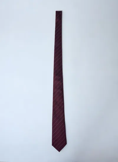 Saint Laurent Stripe Silk Satin Tie In Brown