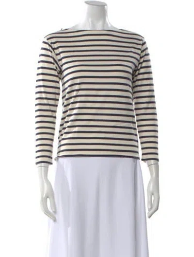 Pre-owned Saint Laurent Striped Bateau Neckline Top In Neutral