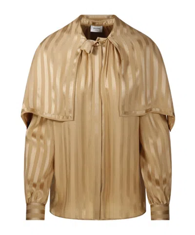 Saint Laurent Striped Bow-tie Shirt In Brown