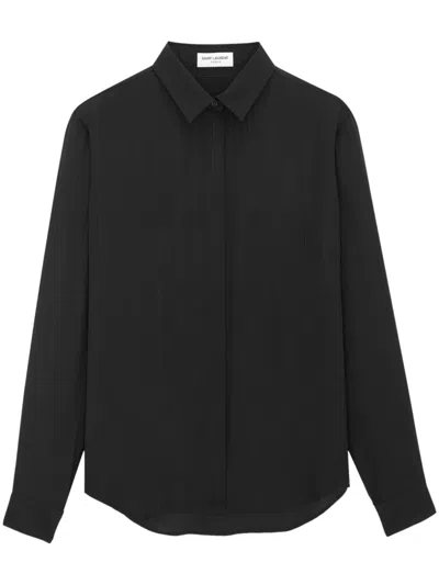 Saint Laurent Silk Logo Shirt In Black