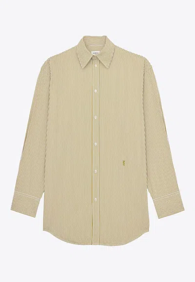 Saint Laurent Striped Buttoned Shirt In Brown