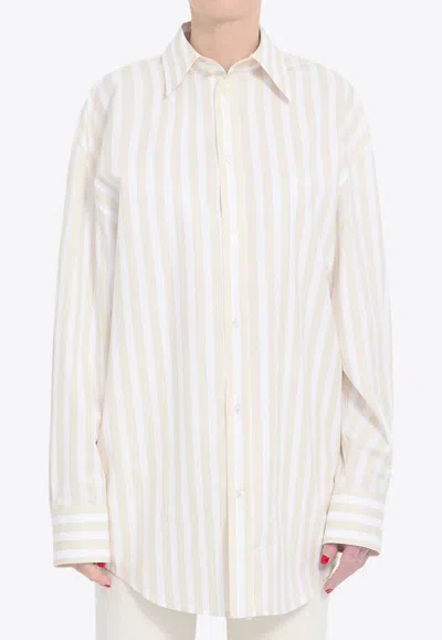 Saint Laurent Beige Striped Shirt In Neutral