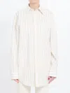 Saint Laurent Striped Cassandre Shirt In Beige