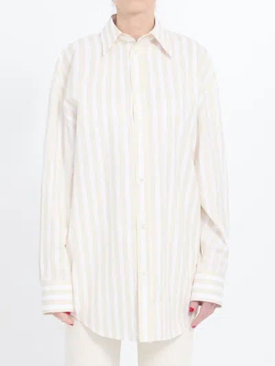 Saint Laurent Beige Striped Shirt In Neutral
