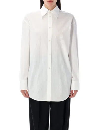 Saint Laurent Striped Cassandre Shirt In White