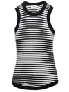 SAINT LAURENT SAINT LAURENT STRIPED CASSANDRE TANK TOP WITH EMBROIDERED LOGO IN BLACK AND WHITE COTTON WOMAN