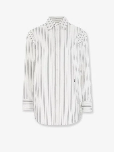 Saint Laurent Striped Certified Cotton Shirt With Monogram Embroidery In White