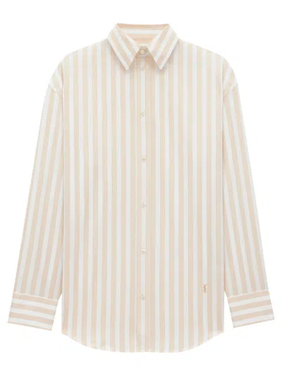 Saint Laurent Striped Cotton Cassandre Shirt In White