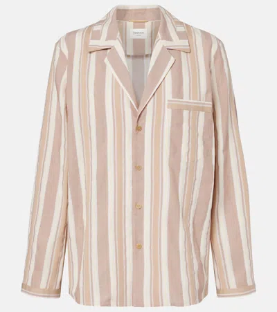 Saint Laurent Striped Cotton Pajama Shirt In Neutral