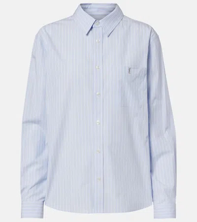 Saint Laurent Cassandre Shirt In Striped Cotton Poplin In Purple