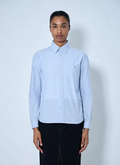 Saint Laurent Striped Cotton Poplin Shirt In Blue