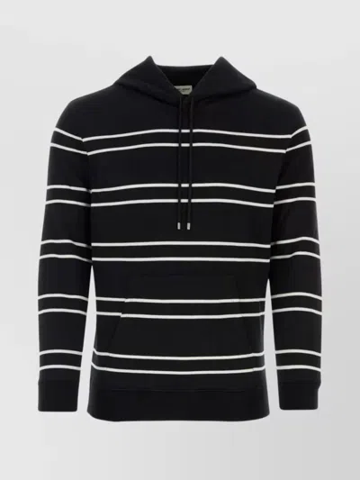 SAINT LAURENT STRIPED COTTON PULLOVER WITH EMBROIDERED HOOD