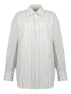 Saint Laurent Striped Cotton Shirt Curved Hem In Gray