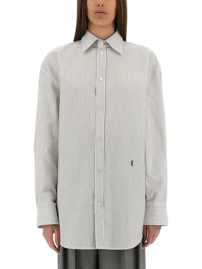 Saint Laurent Striped Cotton Shirt In Neutral